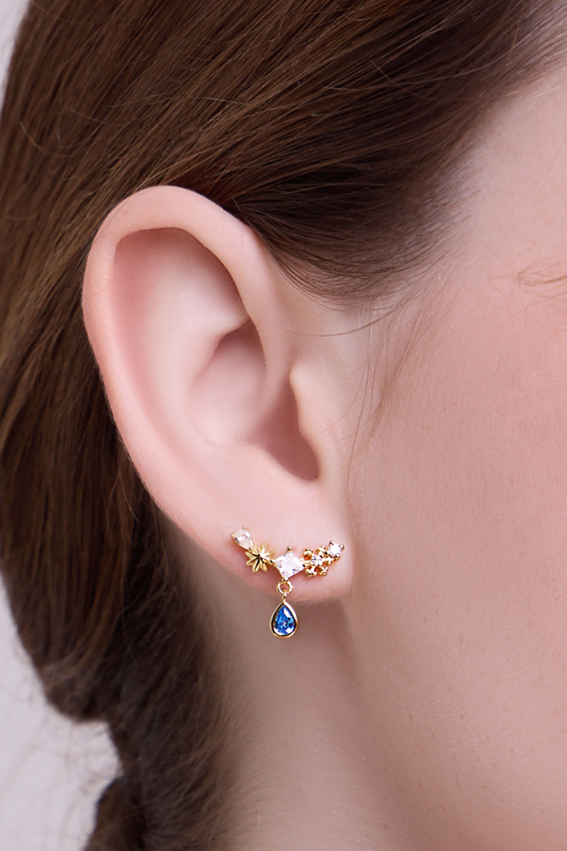 海藍星光。夾式耳環