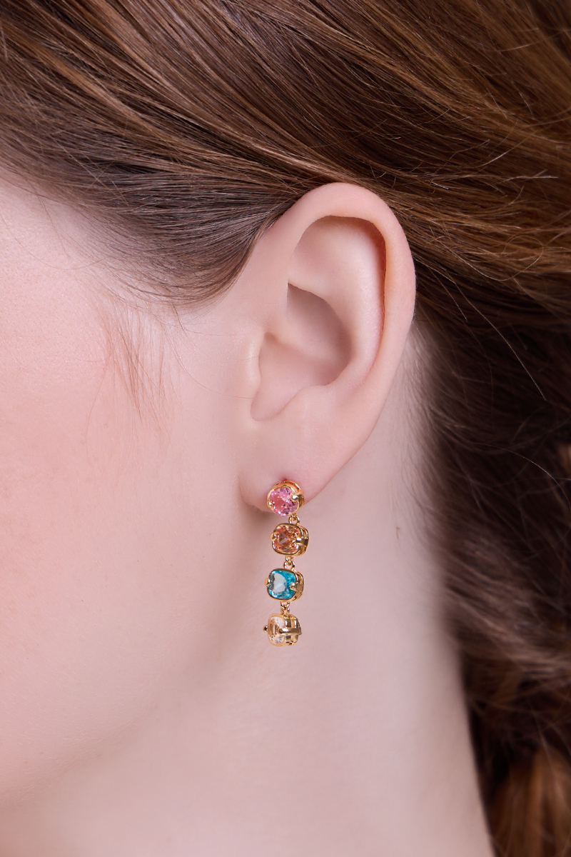 垂墜彩鑽。夾式耳環