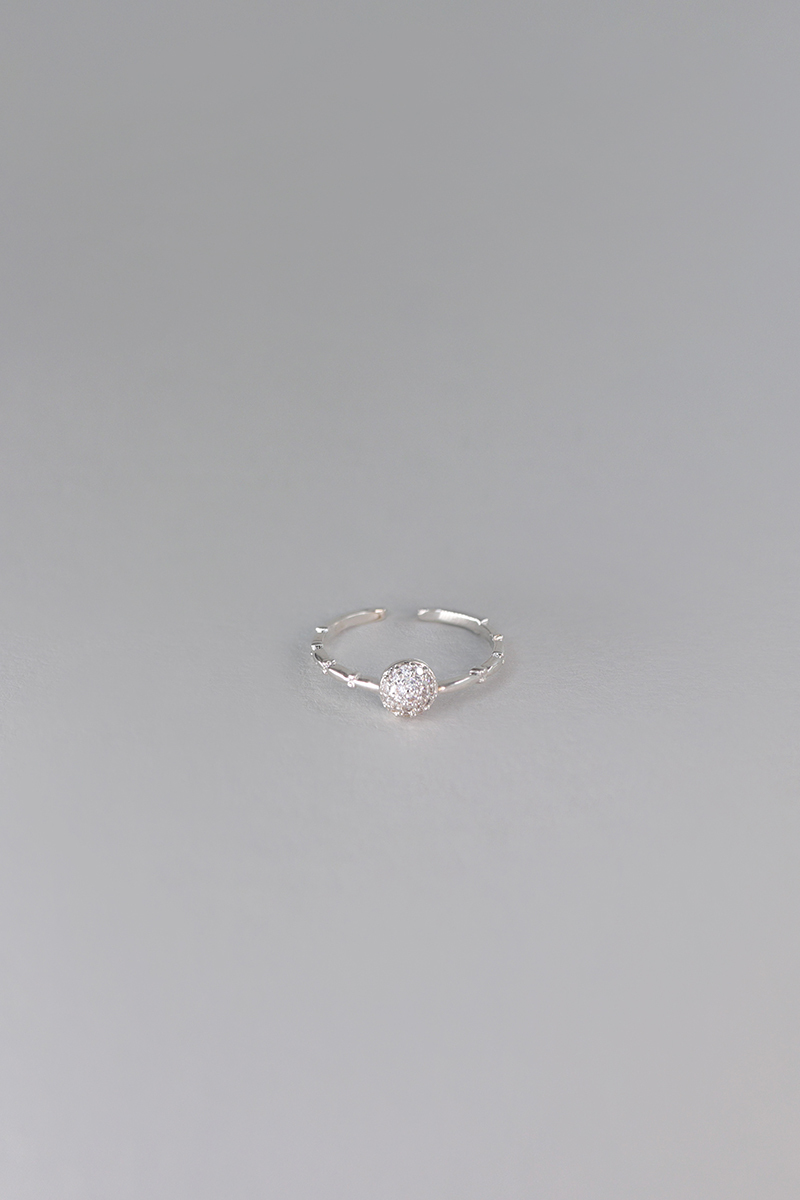 鑲鑽圓球可調式戒指(銀)