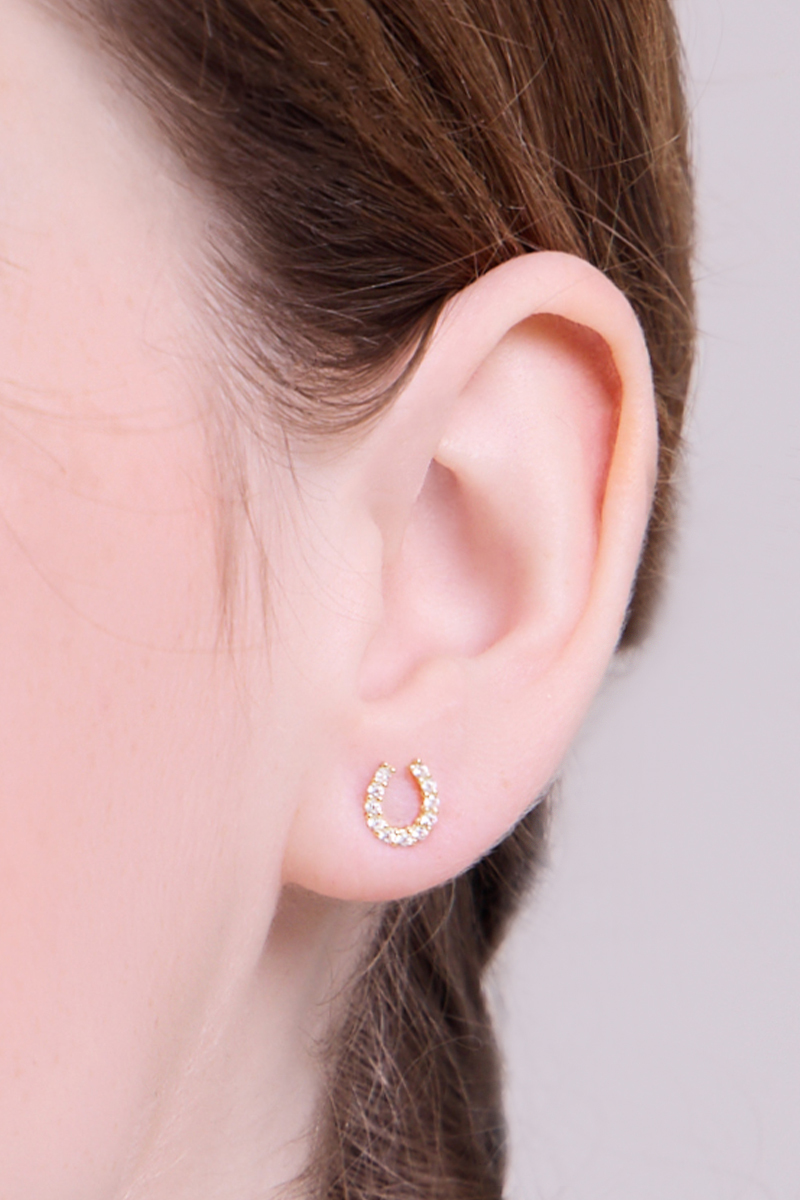 【925純銀】鑲鑽U形。銀針耳環