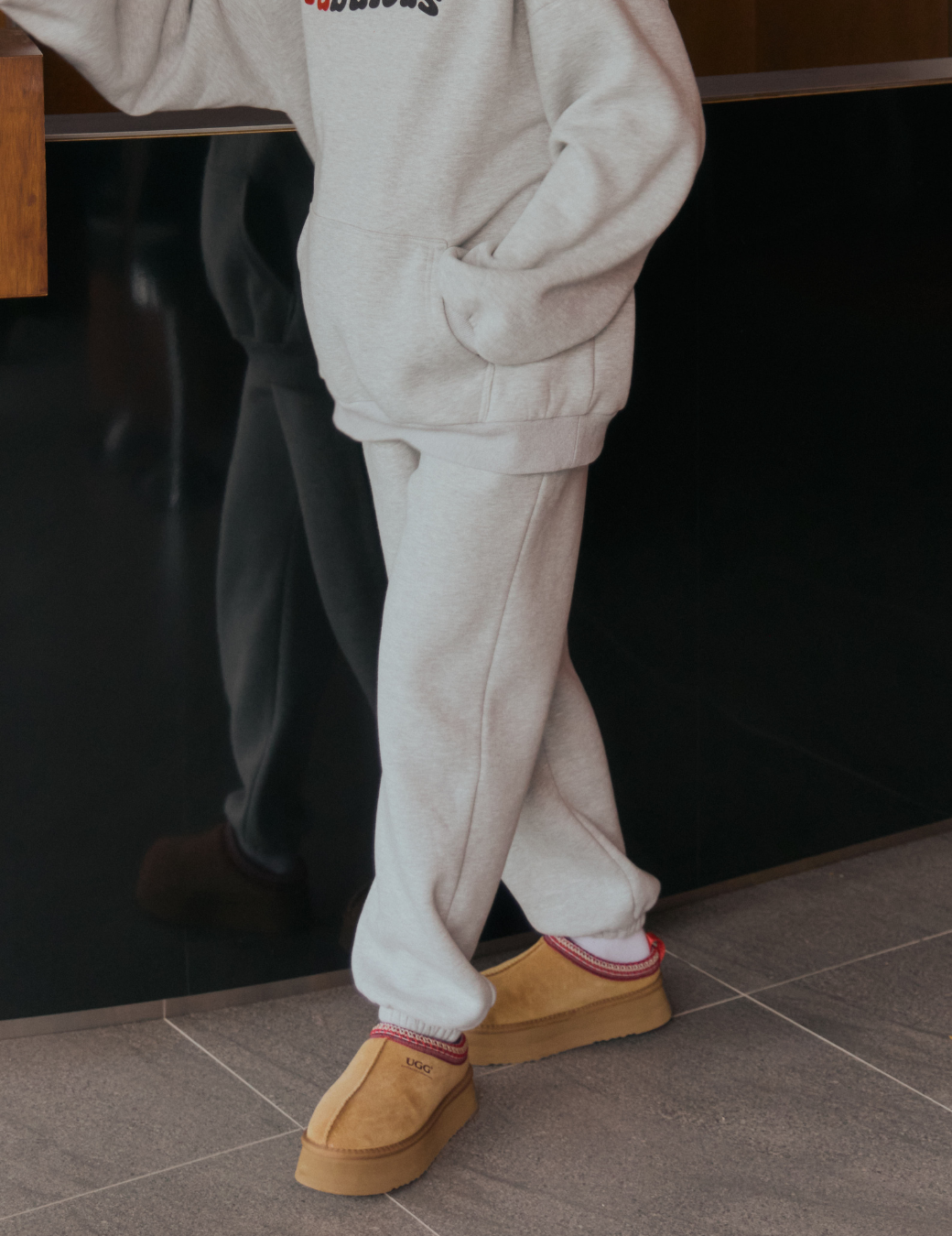 寬鬆縮口棉感長褲（灰色/3尺寸）