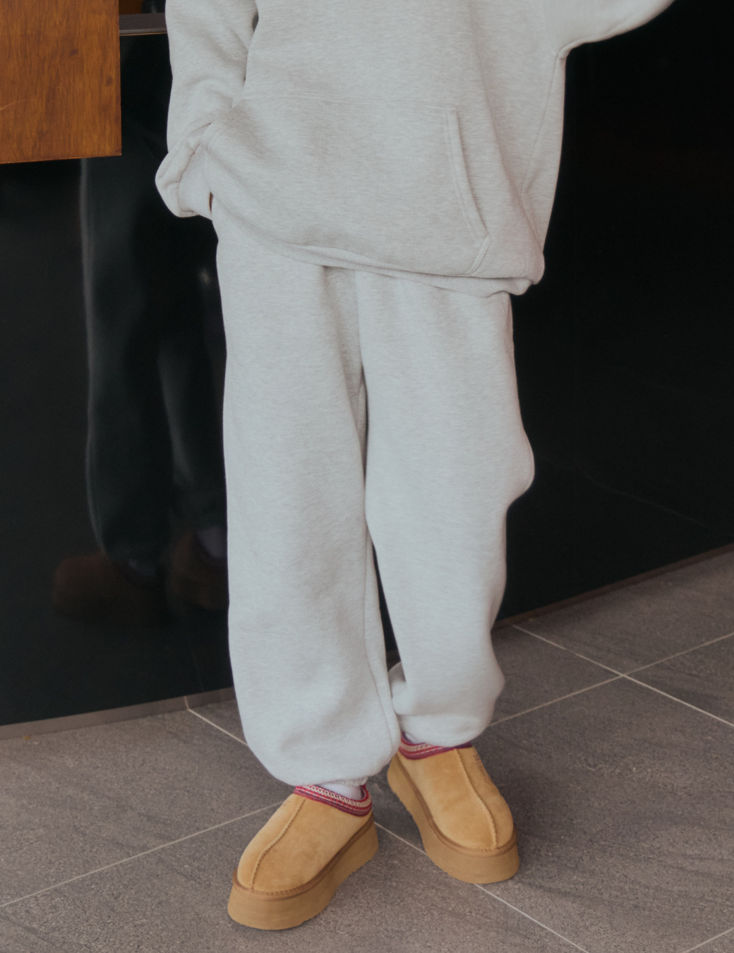 寬鬆縮口棉感長褲（灰色/3尺寸）