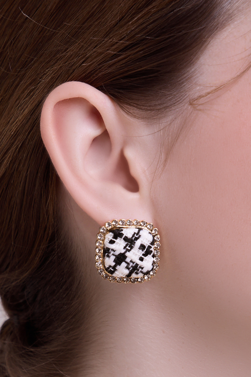 奢雅格紋。銀針耳環(黑)