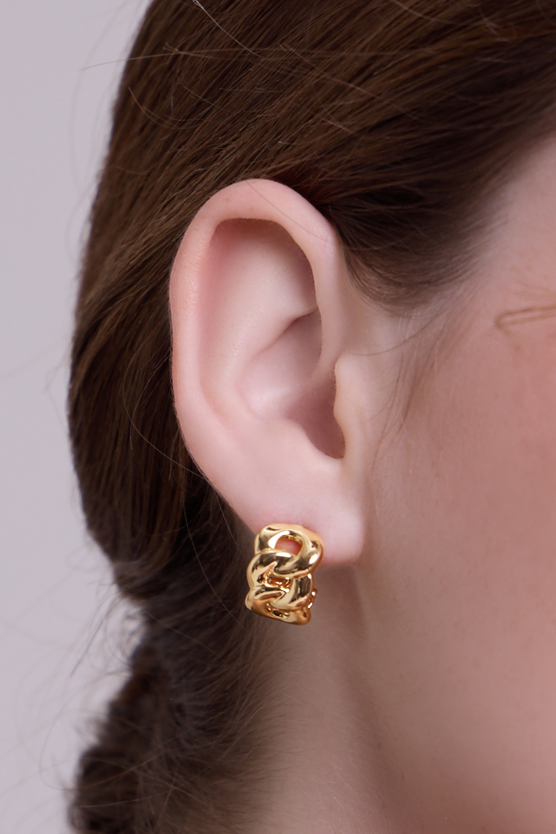 金屬鍊條。銀針耳環(金)