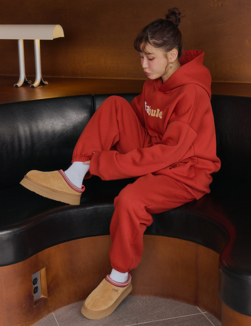 寬鬆縮口棉感長褲（紅色/3尺寸）