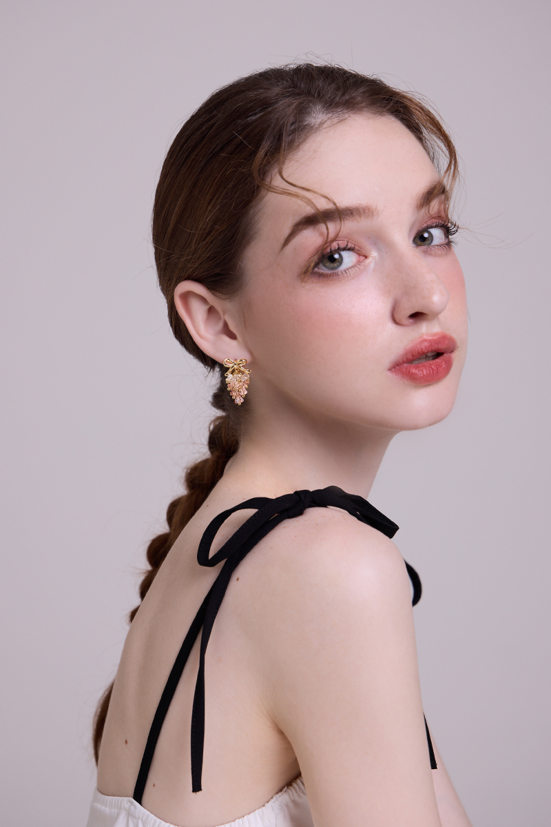 清新蝴蝶結。針式耳環