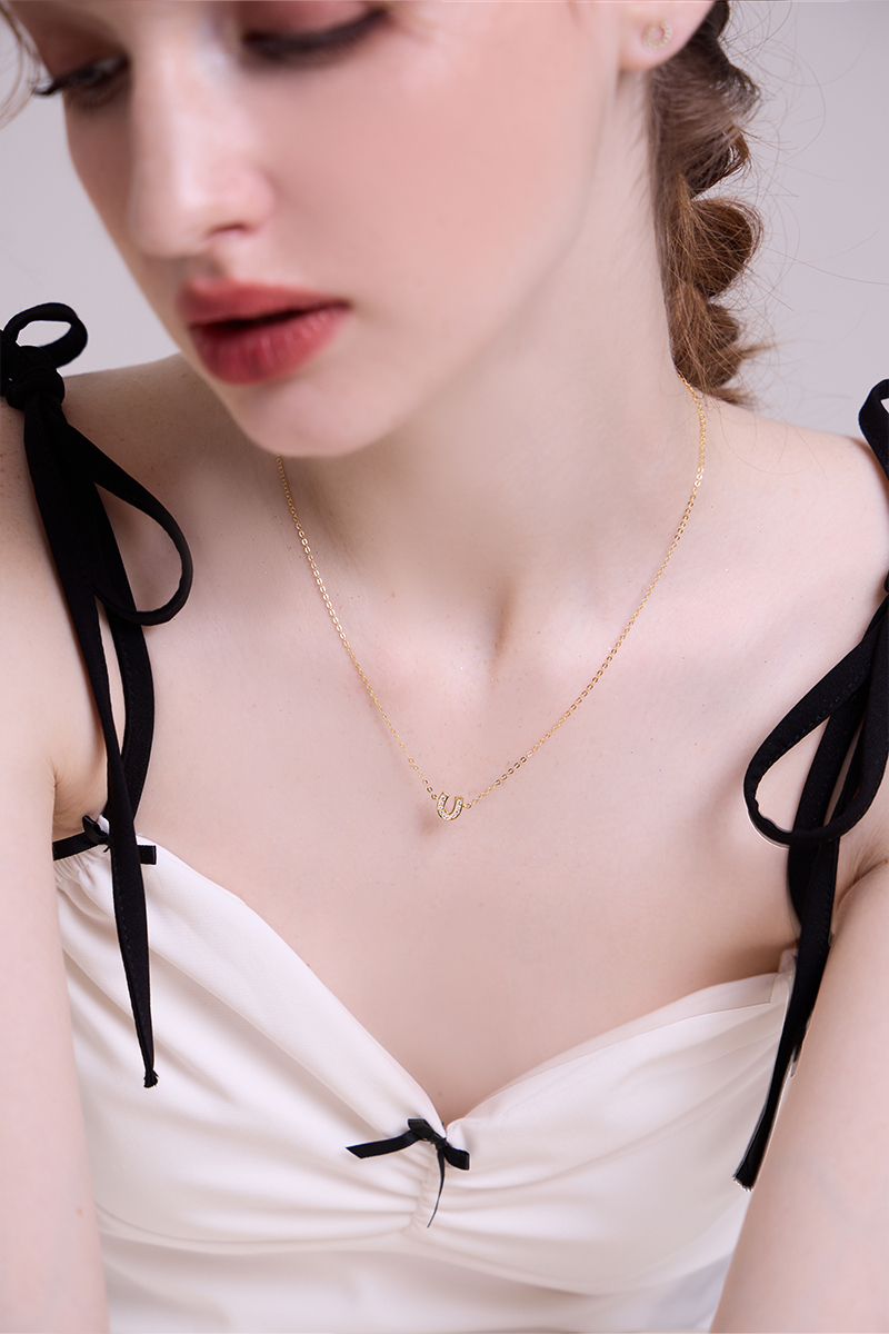 【925純銀】鑲鑽U形項鍊