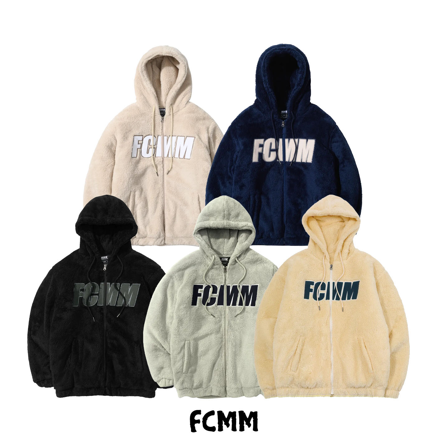 【OWN】FCMM 秋冬 刷毛 抓絨 大LOGO 連帽 外套 不分男女 黑色 深藍 灰色 米白 奶油黃 FC735700