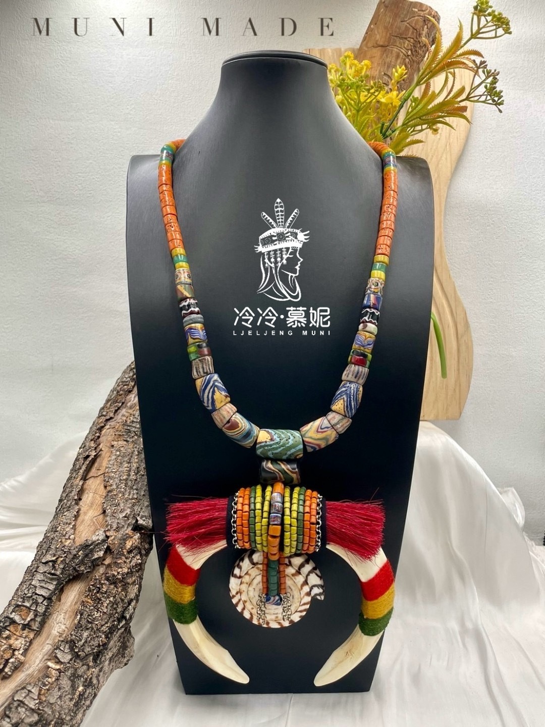 Muni-No.15 傳統花珠大山豬牙圓貝長鍊 98cm