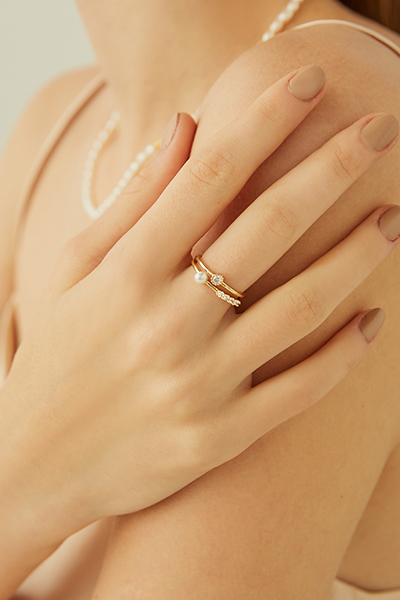 鋯石垂墜小珍珠可調式戒指