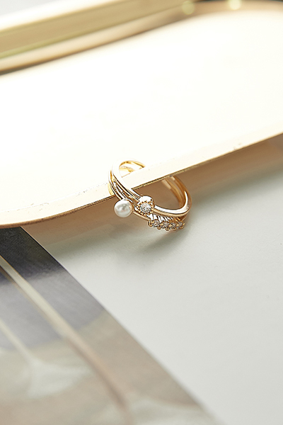 鋯石垂墜小珍珠可調式戒指