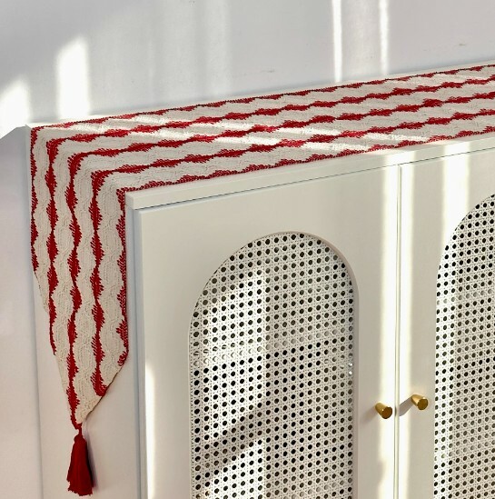 《5478》紅色奶油風裝飾流蘇桌巾