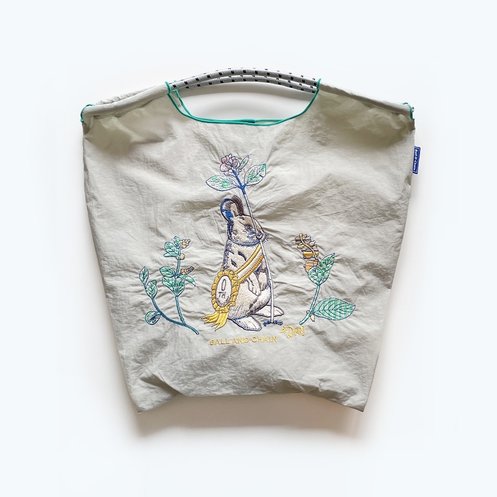 Ball＆Chain 刺繡環保購物袋 M號 - 淺灰 (31300427)