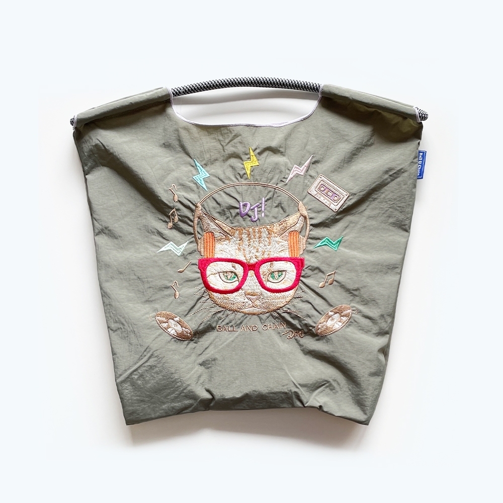 Ball＆Chain 刺繡環保購物袋 M號 - 灰 (31300629)