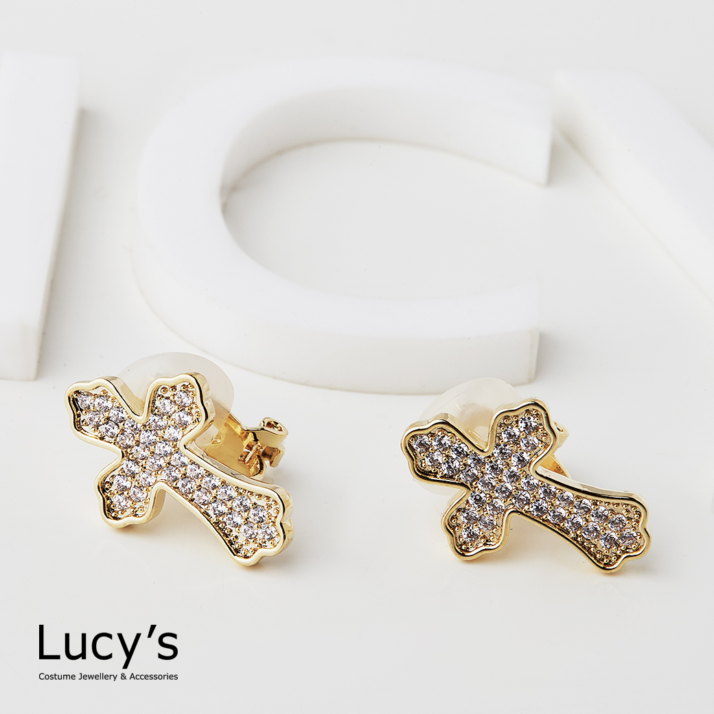 閃耀十字架 夾式耳環 (二色) (120555/120556)