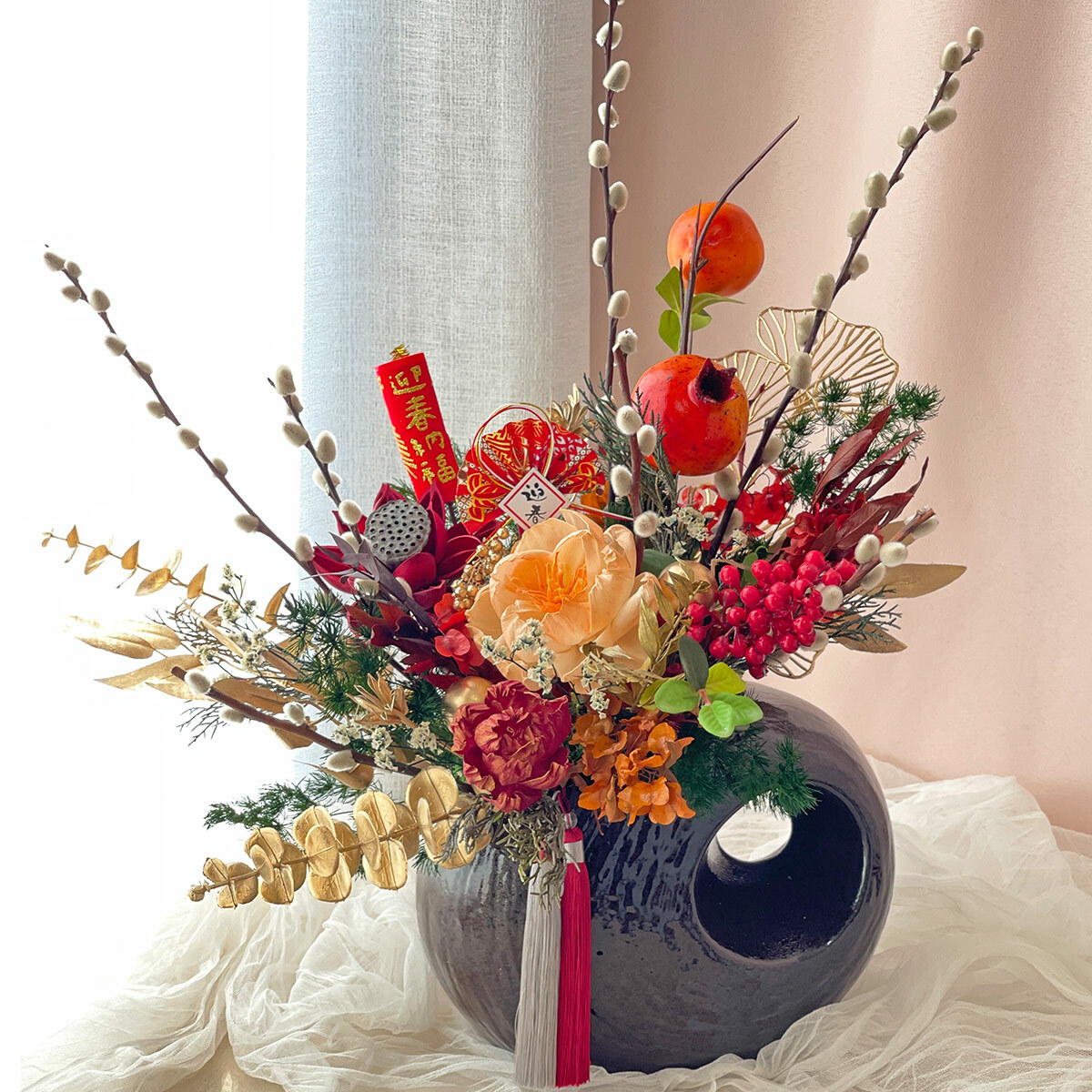 【官網限定款】T40｜新年桌花｜乾燥花/高擬真花/永生葉材(新年裝飾物款式隨機)