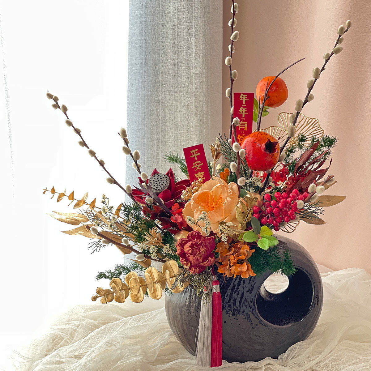 【官網限定款】T40｜新年桌花｜乾燥花/高擬真花/永生葉材(新年裝飾物款式隨機)
