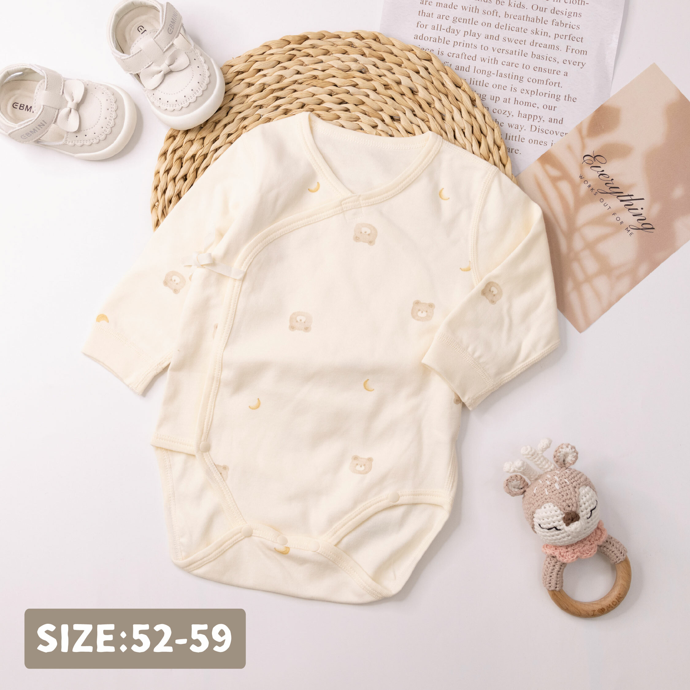 純淨系列【T3038】香蕉熊熊親膚長袖包屁衣