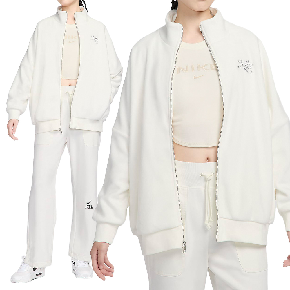 Nike NSP TRK JKT 女款 白色 運動 刺繡Logo 夾克 落肩 保暖 抓絨 外套 HQ7977-133