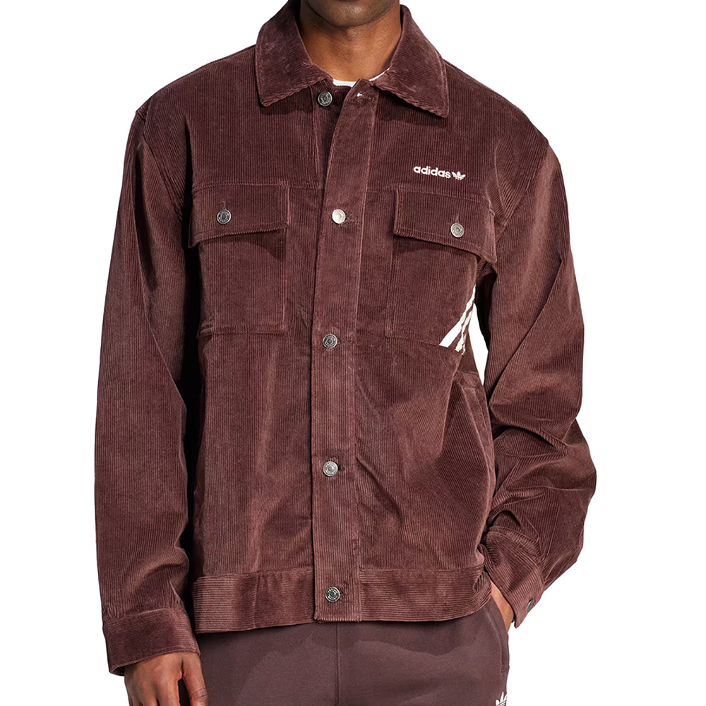 Adidas Jacket 男款 咖啡色 運動 休閒 襯衫 三葉草 紐扣開襟 口袋 夾克 外套 IW3263