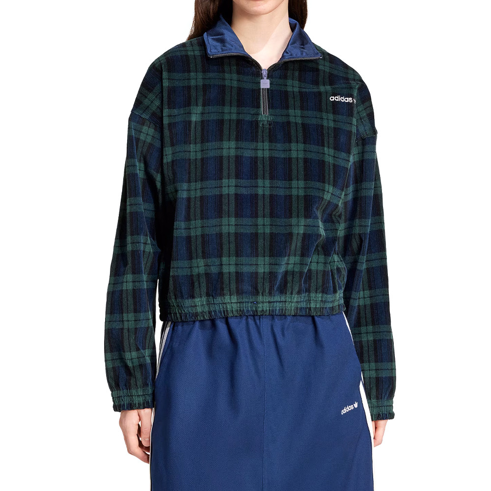 Adidas Tartan Half Zip 女款 綠色 休閒 拉鍊 半開襟 立領 三葉草 長袖 外套 IX1054