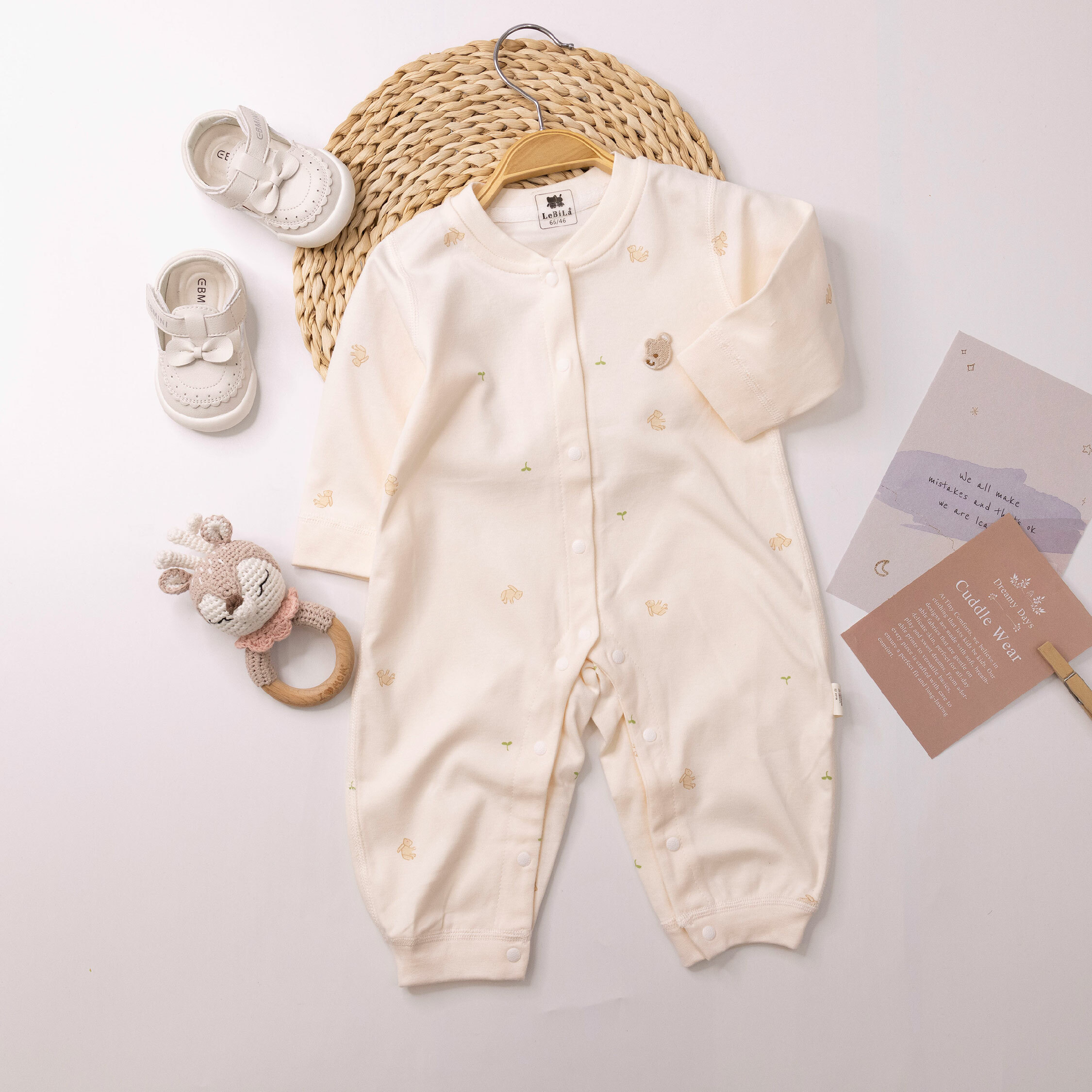 純淨系列【T3021】小嫩芽熊熊棉柔長袖連身衣＊二色