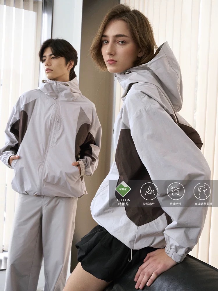 ENshadower隱蔽者 Teflon三防弧形撞色復古連帽戶外衝鋒夾克外套