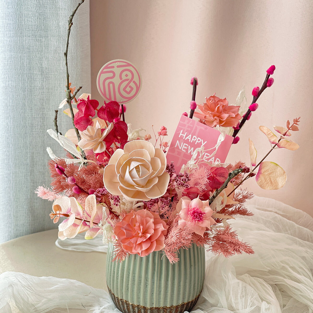 【官網限定款】T48｜幸福安康新年盆花｜索拉花/高擬真花/永生葉材(新年裝飾物款式隨機)