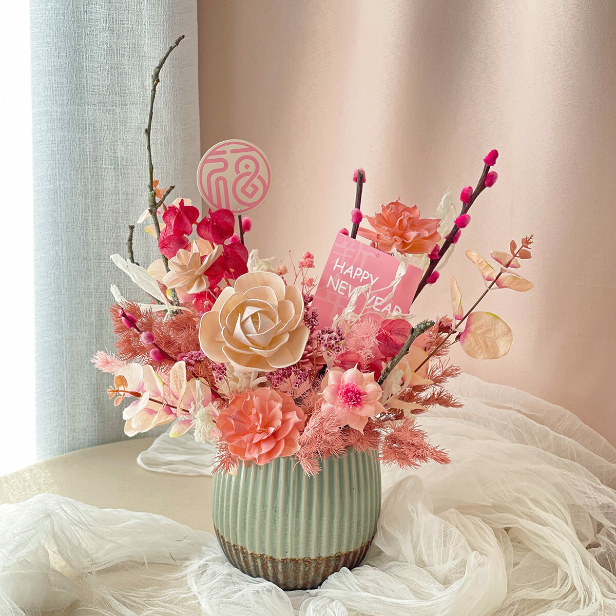【官網限定款】T48｜幸福安康新年盆花｜索拉花/高擬真花/永生葉材(新年裝飾物款式隨機)