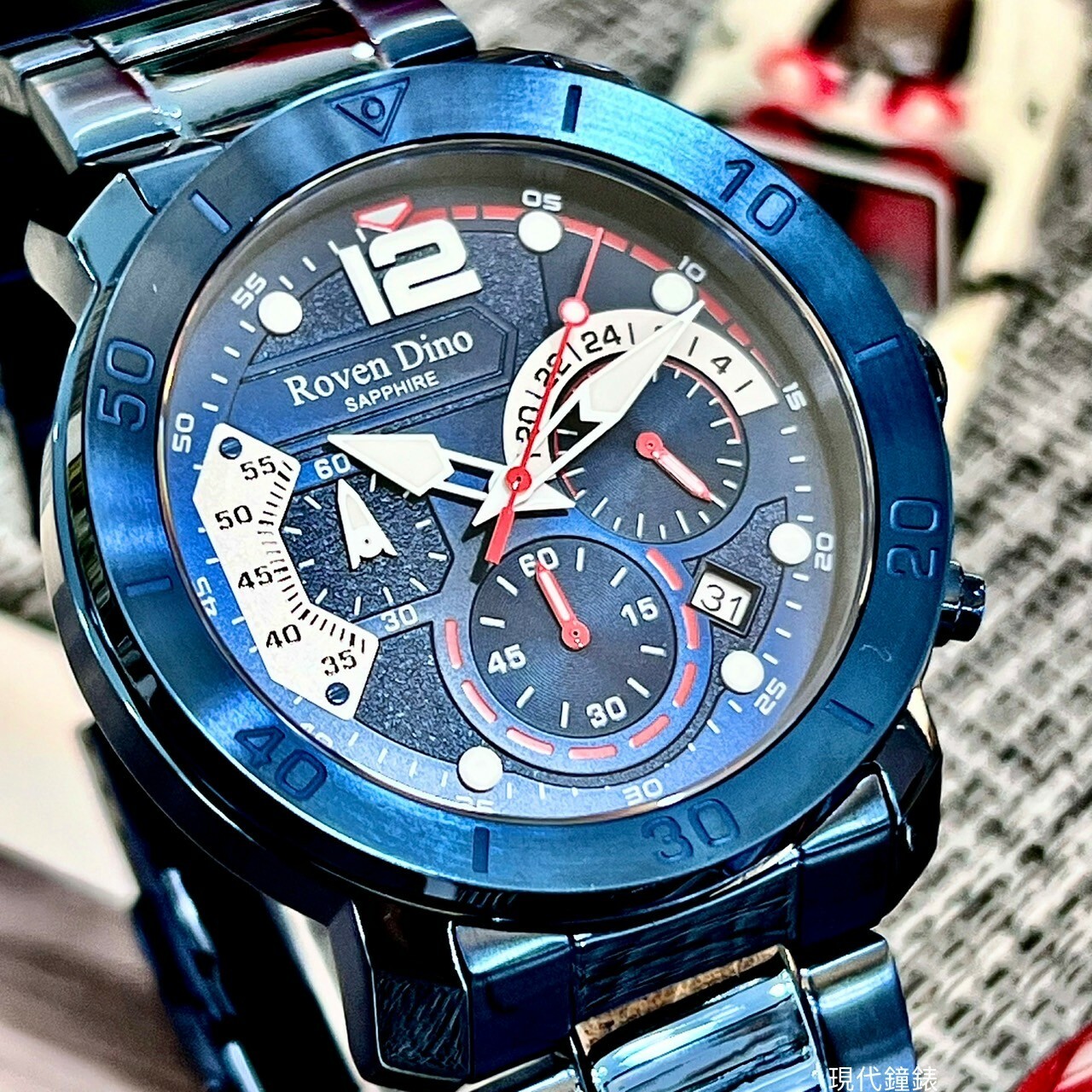 【Roven Dino】疾速賽車風格計時腕錶RD6104BU 43mm 現代鐘錶
