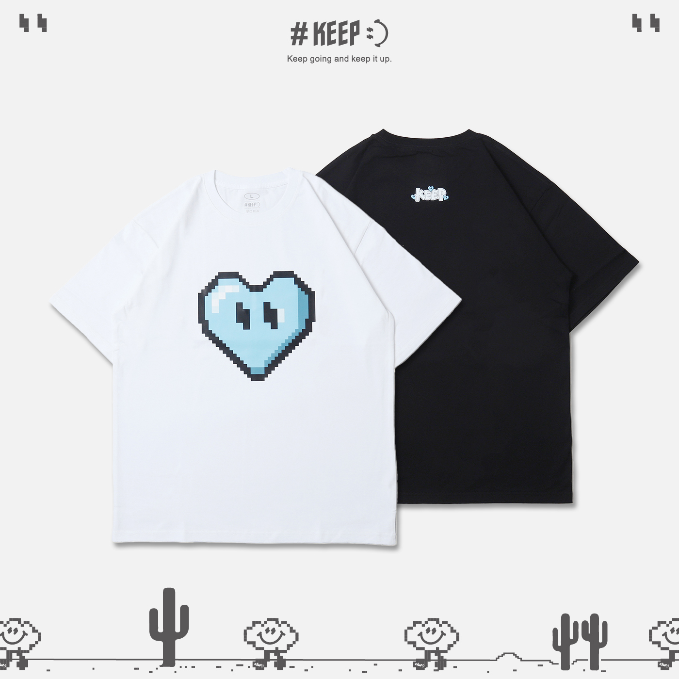 #KEEP PIXEL OCTOBER HEART TEE 月份限定 十月蔚藍 像素 8-bit 寬鬆 休閒 短袖 短T【KS265】