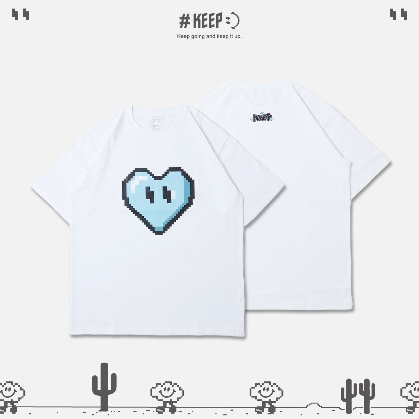 #KEEP PIXEL OCTOBER HEART TEE 月份限定 十月蔚藍 像素 8-bit 寬鬆 休閒 短袖 短T【KS265】
