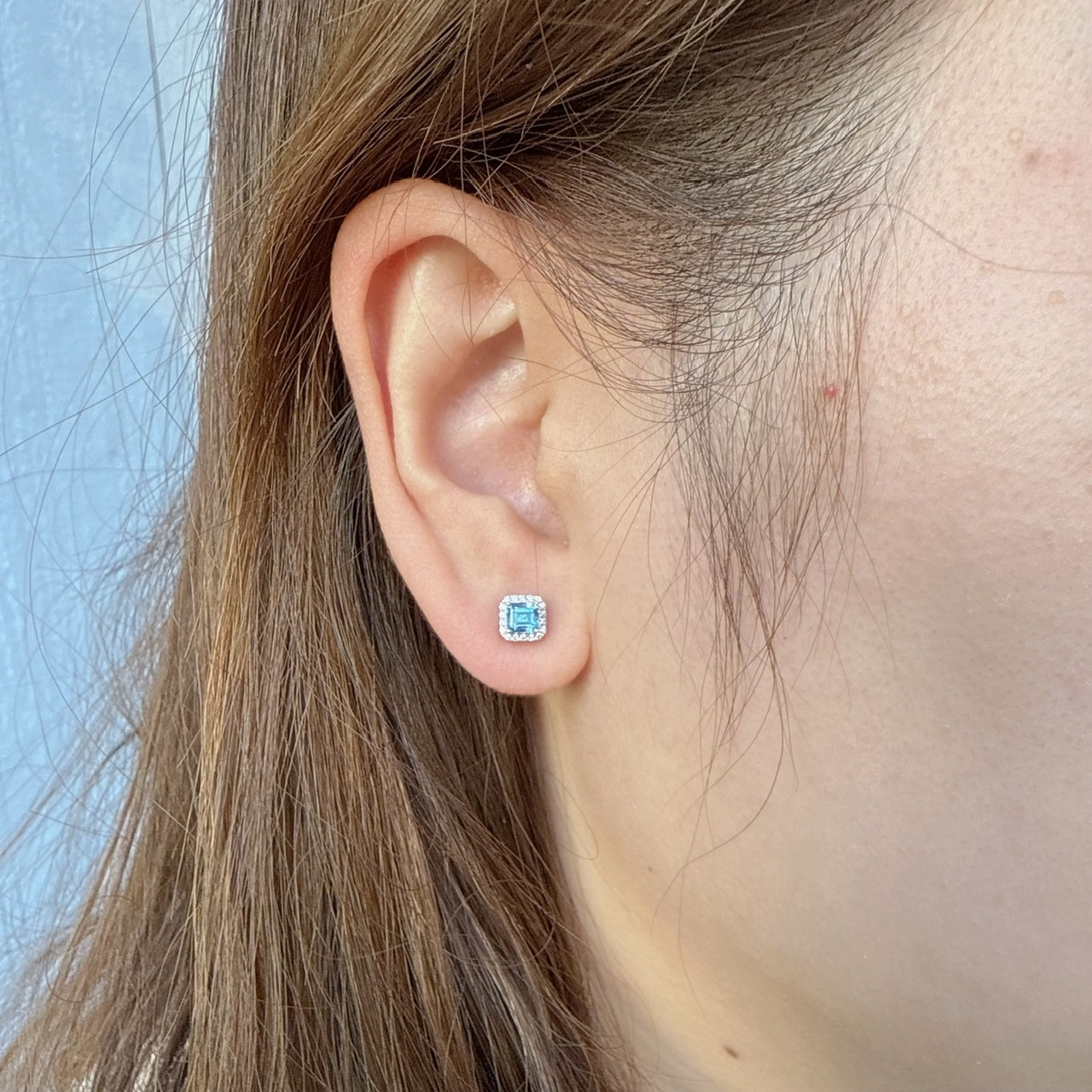 18K金Asscher Cut 海藍寶石鑽石耳環 - 超級聖瑪利亞藍