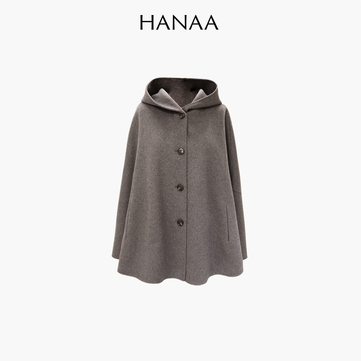HANAA 秋冬新款高支雙面羊毛羊絨混紡連帽披肩斗篷