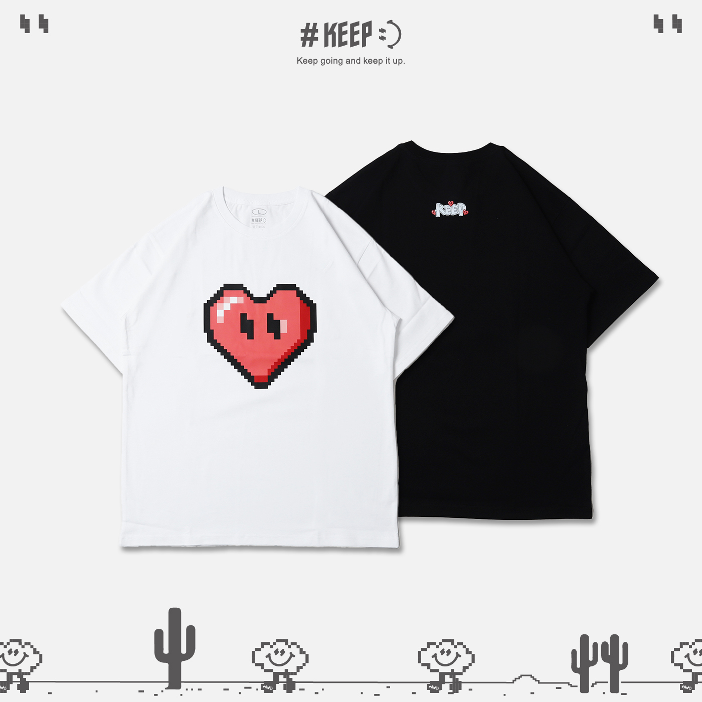 #KEEP PIXEL NOVEMBER HEART TEE 月份限定 十一月酒紅 像素 8-bit 寬鬆 休閒 短袖 短T【KS266】
