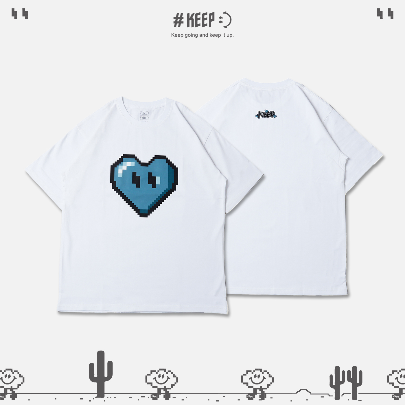 #KEEP PIXEL DECEMBER HEART TEE 月份限定 十二月寶塔藍 像素 8-bit 寬鬆 休閒 短袖 短T【KS267】