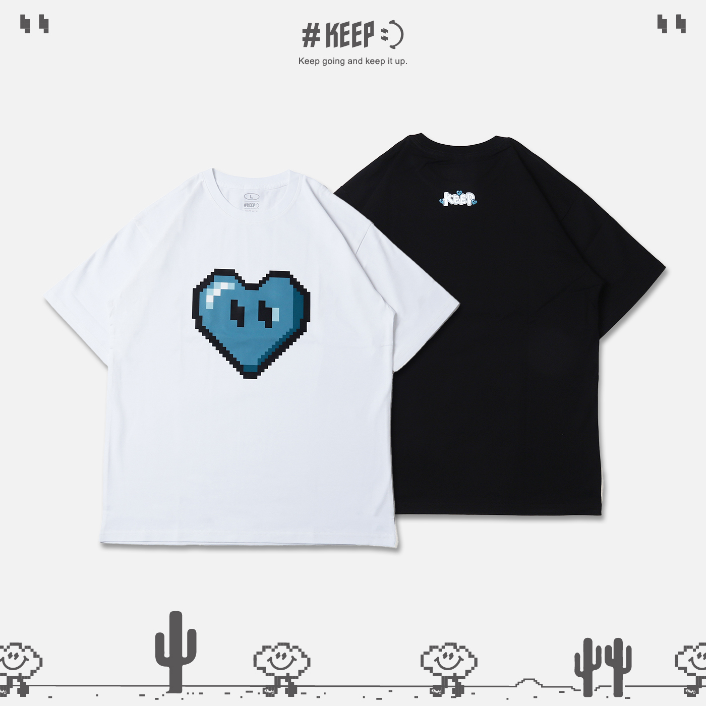 #KEEP PIXEL DECEMBER HEART TEE 月份限定 十二月寶塔藍 像素 8-bit 寬鬆 休閒 短袖 短T【KS267】