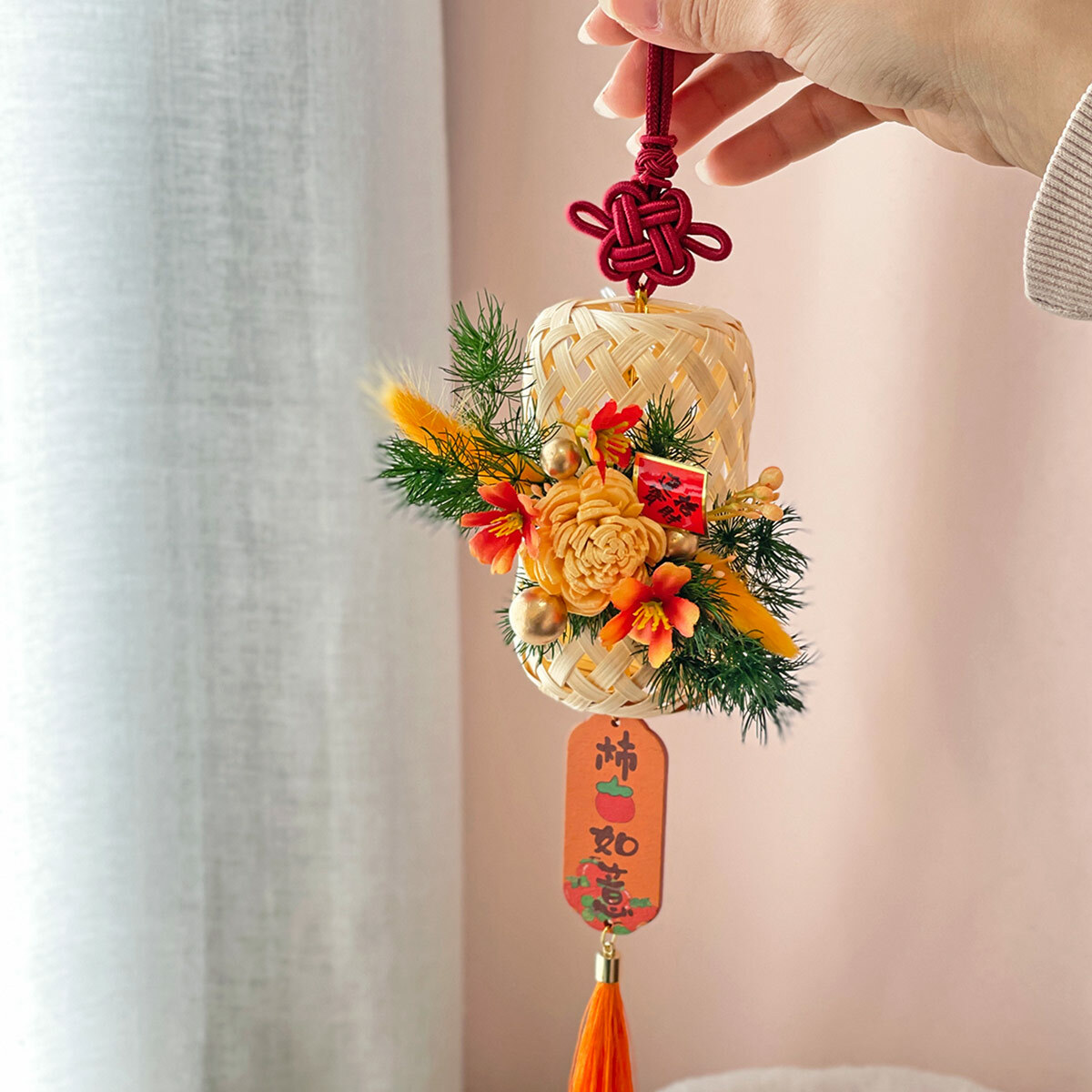 WR17｜柿柿如意小燈籠掛飾｜索拉花/乾燥花/永生葉材/高擬真花
