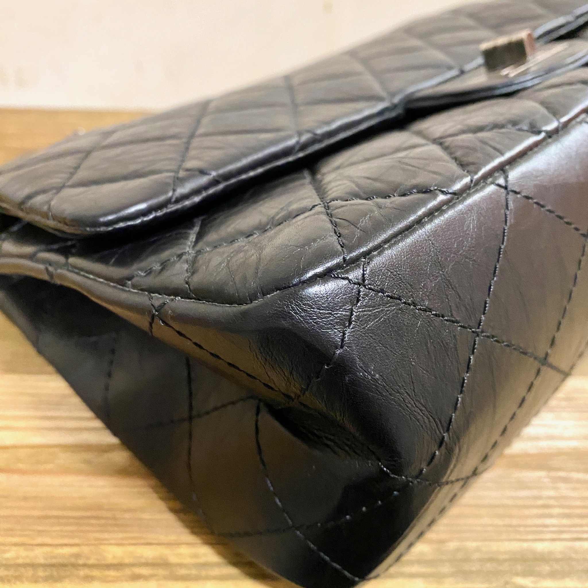 Pre-owned] Chanel 2.55 jumbo calfskin black/silver