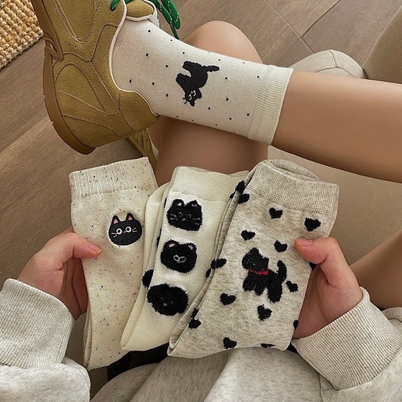 《12319》黑貓咪系列植絨襪子