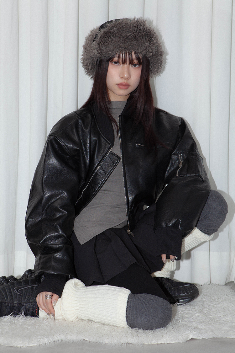 人造皮革飛行員外套(in stock)