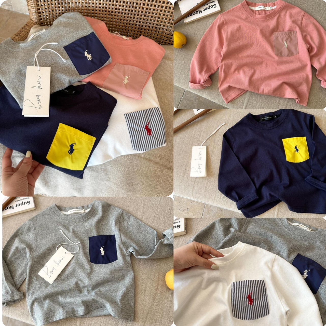 兒童胸口袋刺銹薄款長袖Tee  -2402111