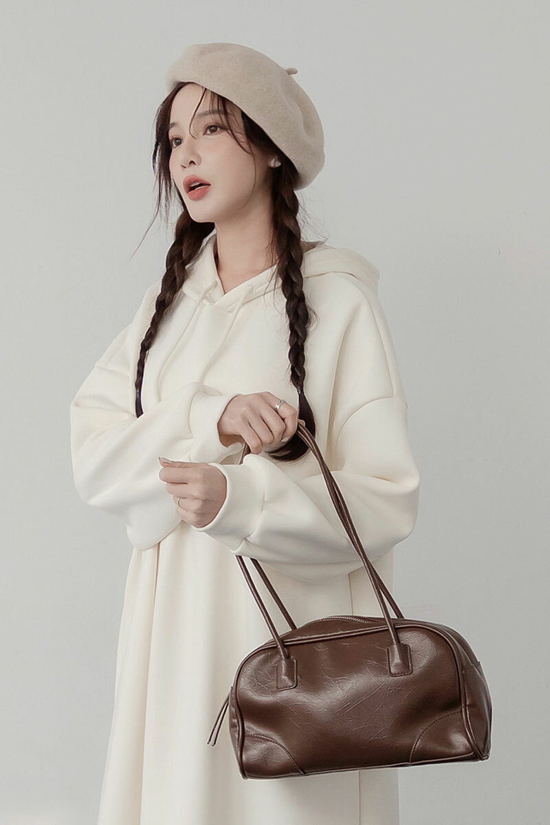 over size連帽長版磨毛洋裝