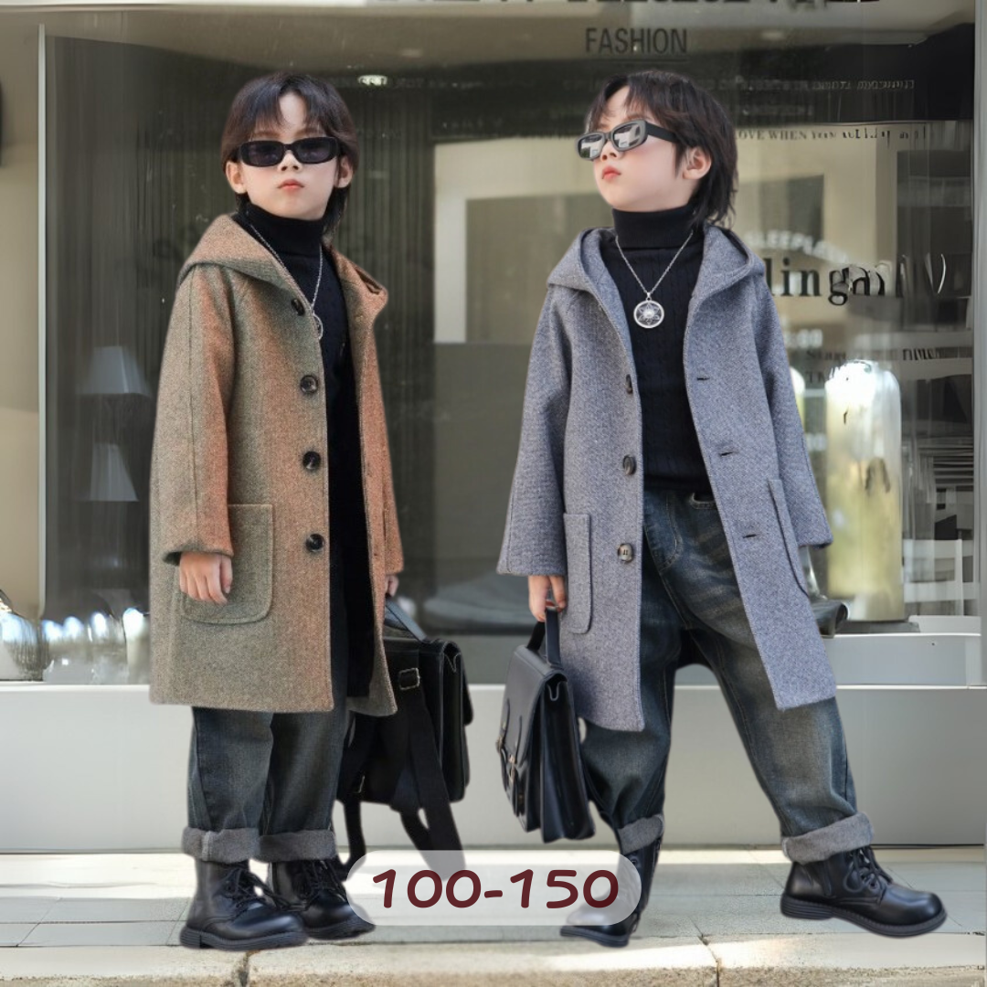 毛呢連帽長版大衣外套