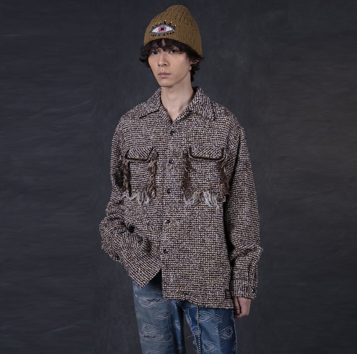 KAPITAL FANCY TWEED BOARD SHIRT LS - BROWN PRE ORDER ITEM (預訂中)