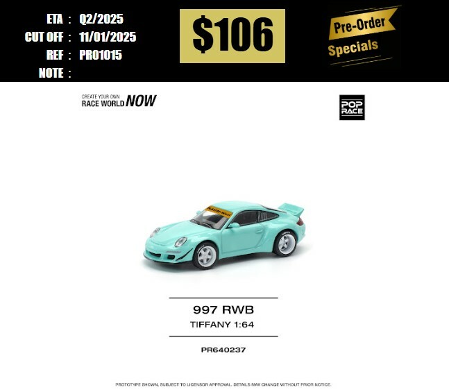 PO-$106 * POP RACE * 1:64 RWB 997 TIFFANY BLUE [OD01/01]
