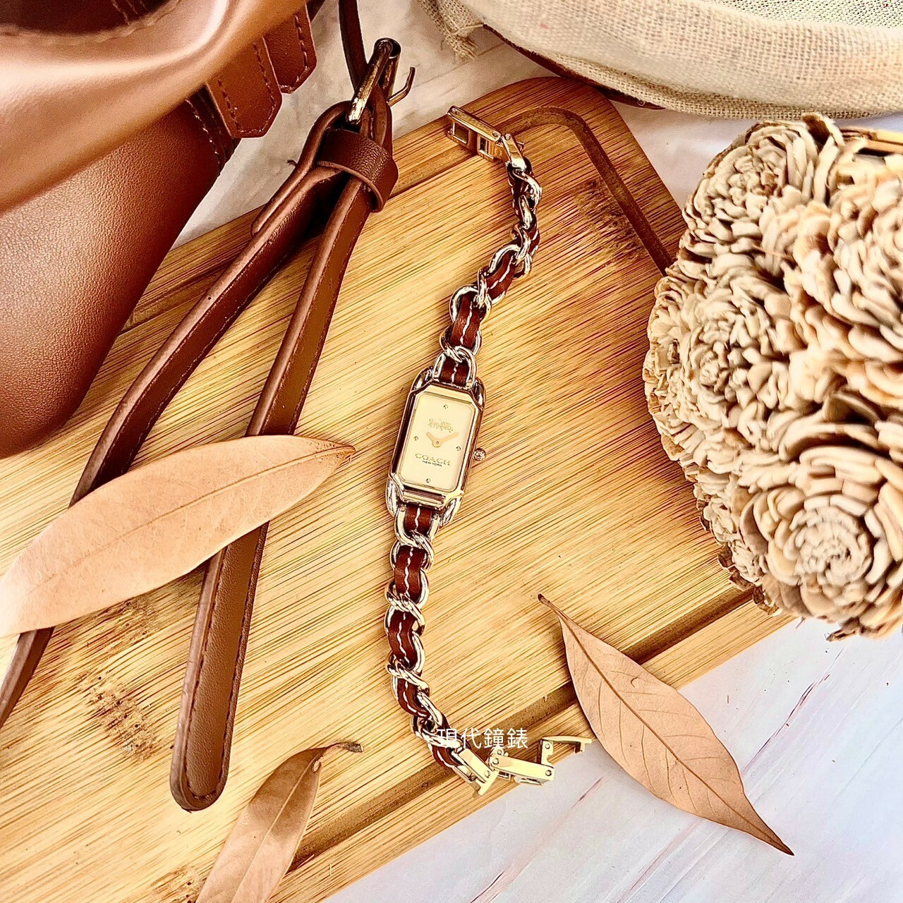 【COACH】Cadie經典馬車皮革手鍊腕錶CO14504282 17.5mm 現代鐘錶