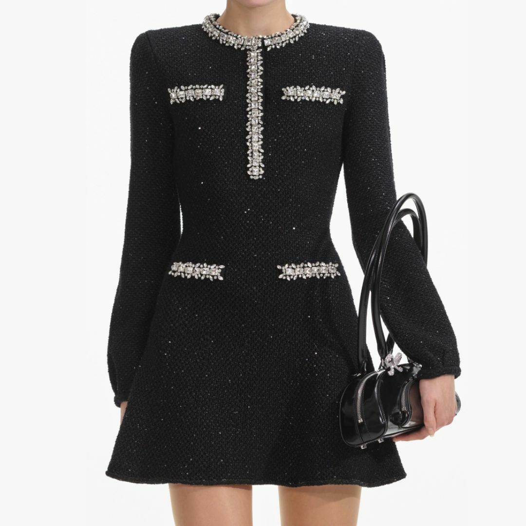 1SP0102-002 SELF PORTRAIT Sequin Knit Mini Dress Black #RS25035SB-BLACK (C-NB-E)