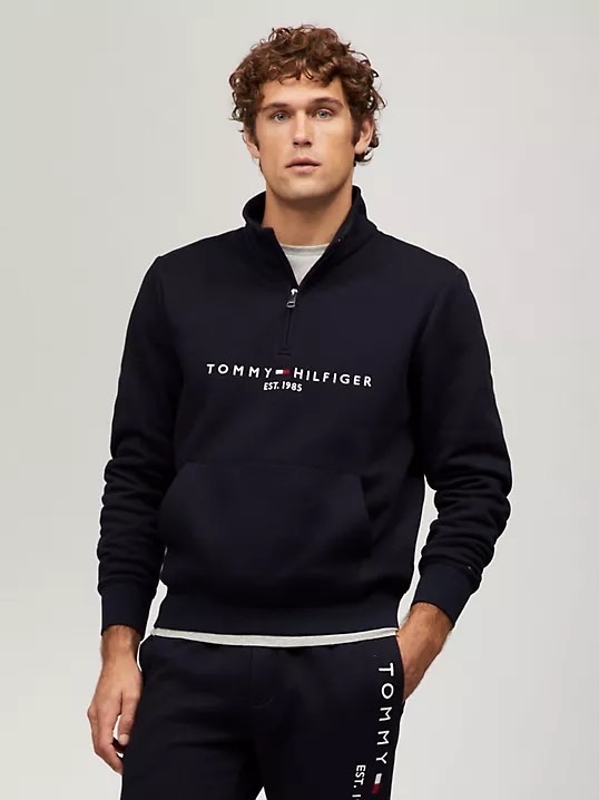 Tommy Hilfiger 經典電繡字母國旗 半拉鍊 大學T 長袖上衣