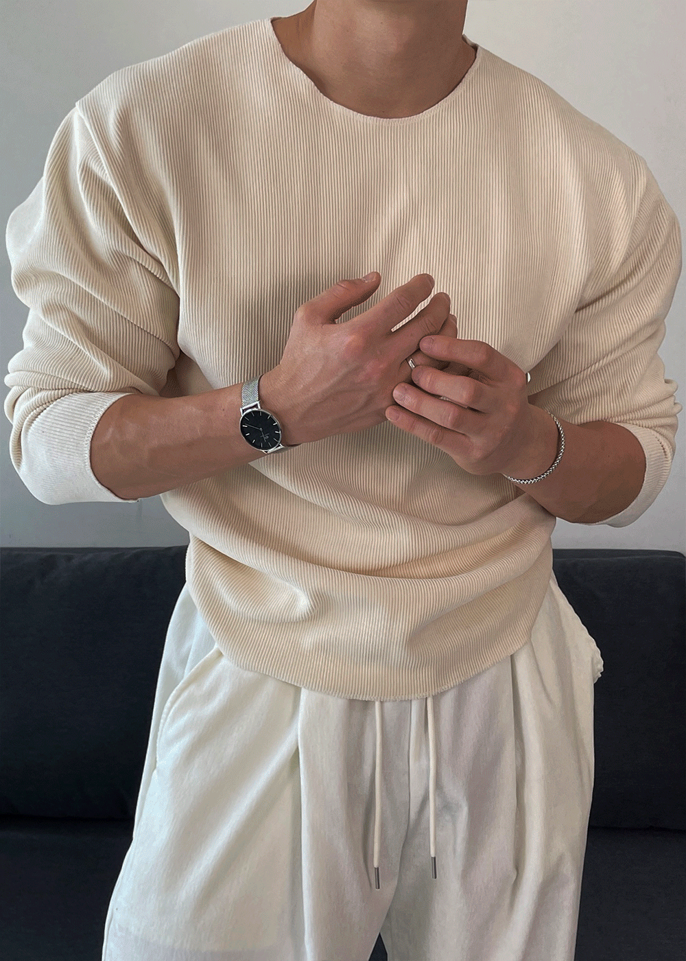 Bolin 圓領坑條紋理針織衫